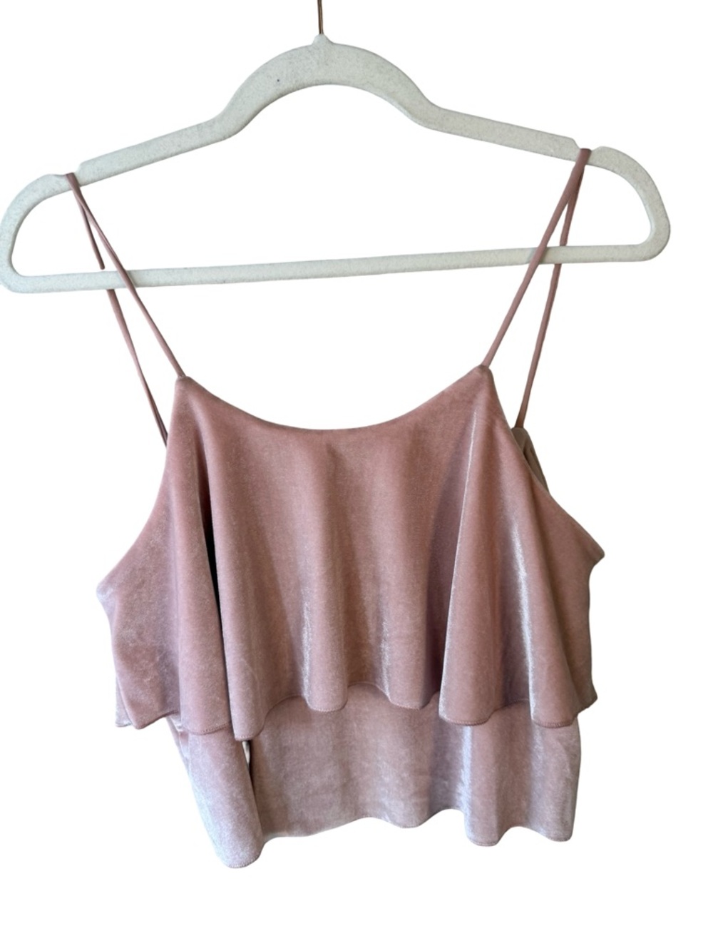 Another Story Blush Pink Velvet Ruffle Crop Cami Top Size XL Y2K Feminine